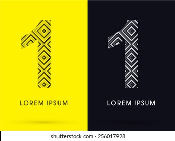1 ,Number ,Luxury font, designed using black and white line square geometric shape, logo, symbol, icon, graphic, vector.
