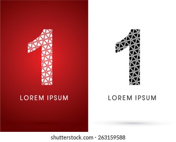 1 ,Number, Modern font, designed using white and black triangle geometric shape. on red and white background, ,logo, symbol, icon, graphic, vector.