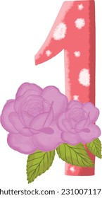 
1 Número con rosa rosada.