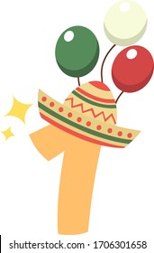 1 number in sombrero with balls
