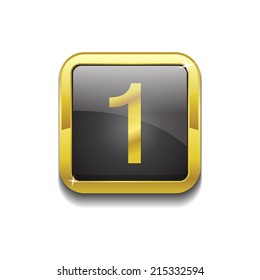 1 Number Square Vector Golden Black Web Icon Button