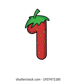 1 number strawberry character vector template design illustration