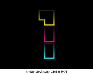 1 number vector desing, Cmyk color font logo. Dynamic split blue, pink, yellow color on black background. For social media,design elements, creative poster, web template and more