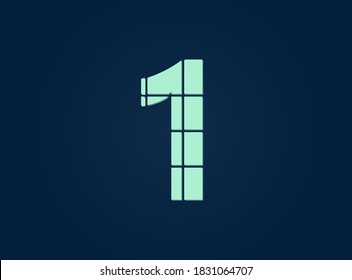 1 number, vector desing font.  Made of knife cut. For logo, brand label, design elements, corporate identity, application & more. IsolatedEps10 illustration