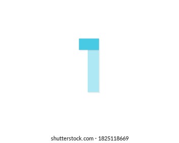 1 number, vector logo, paper cut desing font made of blue color tones .Isolated on white background. Eps10 illustration