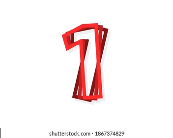 1 Number vector, modern outline layers design font with red color. Eps10 illustration