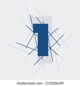 1 Numeric text conceptual logo vector design. One number with line shape. 1 digit logo, t-shirt,  and graphic element. 