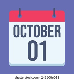 1 October Calendar. Blue Background. Vector Calendar.