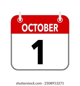 1 October, calendar date icon on white background.