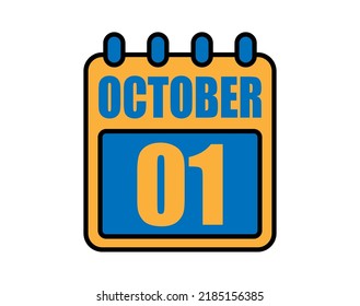 1 October calendar. October calendar icon in blue and orange. Vector Calendar Page Isolated on White Background.