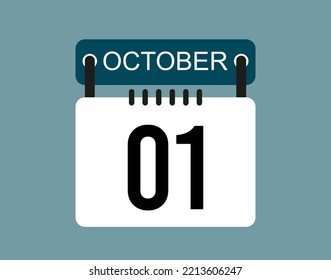 Icono del calendario del 1 de octubre. Icono de fecha y mes del calendario de octubre con número negro