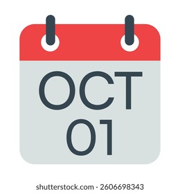 1 October Calendar Icon, Isolated Vector Calendar Icon.