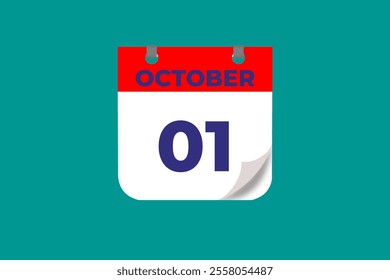 1 October calendar icon text page monthly web design on red, and blue background vector, icon, or illustration with the month of October 1