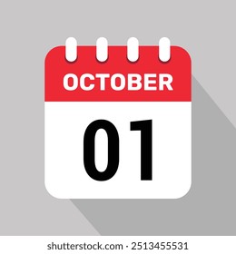 1 Octubre Calendario Icono Vector Web Ilustración de la página Diseño de fondo.
