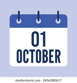 1 October Calendar, Isolated Vector Calendar.