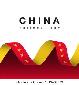 1 October. China Happy National Day greeting card. Waving chinese flags isolated on background. Patriotic Symbolic background. Vector illustration day of the peoples Republic of China