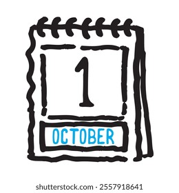 1 October date calendar - A simple yet elegant line art illustration of a date calendar captures the essence of organization and timekeeping. The clean lines and minimalistic design 