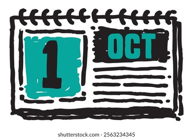 1 October date long table calendar - A simple yet elegant line art illustration of a table date calendar captures the essence of organization and timekeeping and note lines sketch art