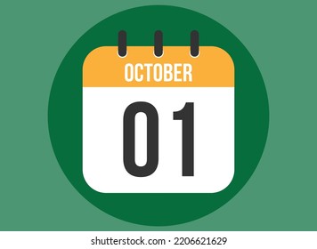 1 October green calendar vector. Calendar october with circle in background clear.