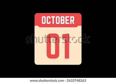 1 October icon text page monthly web design on coral, white, tangerine and black background vector, icon, or illustration with the month of October 1