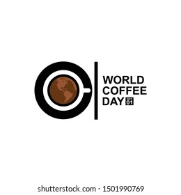 1 October International coffee day Logo. World Coffee day Logo Icon vector illustration on white background.World map in coffee cup.