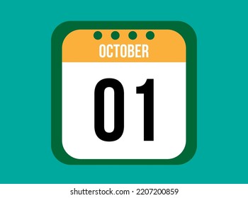1 October orange calendar vector. October date with square on light background.