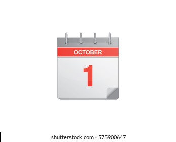 1 October red calendar vector illustration on white background
