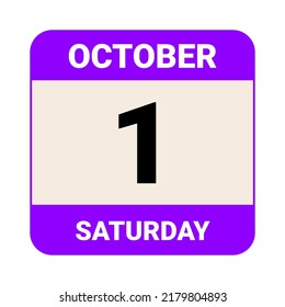 1 October, Saturday. Date template. Useful design for calendar or event promotion. Vector illustration EPS 10 File