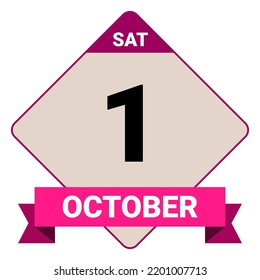 1 October, Saturday. Date template. Useful design for calendar or event promotion. Vector illustration EPS 10 File