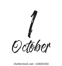 1 october, text design. Vector calligraphy. Typography poster. Usable as background.