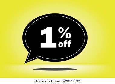 1% off - black and yellow floating balloon - with yellow background - banner for discount and reduction promotional offers