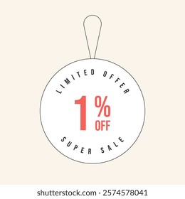 1% OFF flat design of label. Super Sale One percent off. Sticker illustration limited offer. Vector illustration.