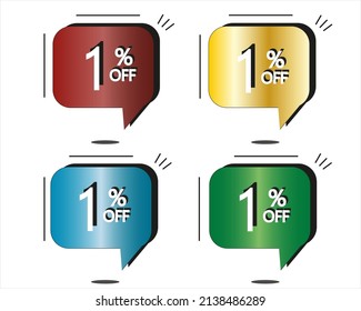 1 % Rabatt. Rote, gelbe, blaue und grüne Aufkleber. Vektorgrafik mit vier bunten Ballons für besondere Angebote