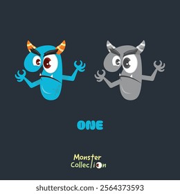 1, one, Monster Cartoon numbers, Colourful Cartoon Monster Collection with Cute and Scary Designs