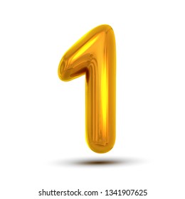 1 One Number Vector. Golden Yellow Metal Letter Figure. Digit 1. Numeric Character. Alphabet Typography Design Element. Party Foil Symbol. Numeral Bright Metallic 3D Realistic Illustration


