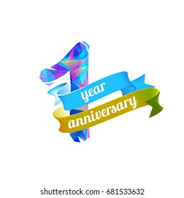 1 (one) year anniversary. Vector triangular digits