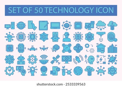 1 pack of technology theme icons, dual tone style