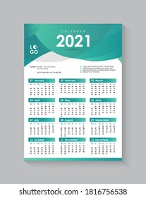 1 page 2021 best wall calendar design, 12 months wall calendar design, Gradient color 2021 vertical calendar design.