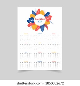 1 Page Calendar Design Template with Abstract Floral