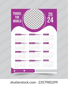 1 Page Wall Calendar 2024 template with image folder Variation design