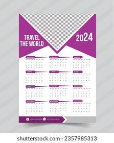 1 Page Wall Calendar 2024 template with image folder Variation design