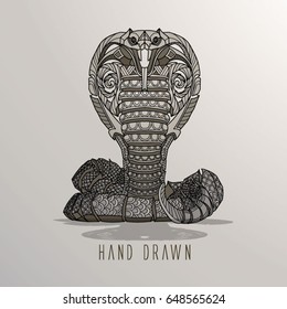 1 Patterned Cobra on background. Tattoo design. It may be used for design of a t-shirt, bag, postcard, a poster and so on. 