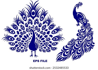 1 Peacock on Branch Design eps diseño gráfico de Vector cortar e imprimir.eps