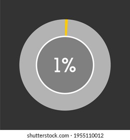1 percent, circle percentage diagram on black background vector illustration.