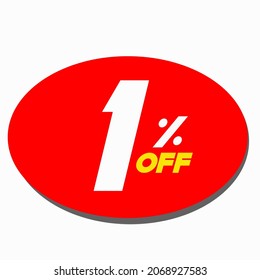 1 PERCENT DISCOUNT. RED FLOATING ELIPSE FOR PROMOTIONS AND OFFERS
