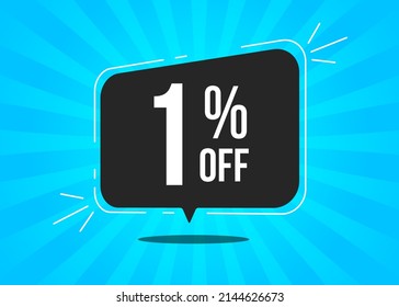 1 Percent Off. Black Balloon On Top Of A Light Blue Background