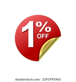 1 Percent .Special offer sale red and golden sticker tag. vector illustration