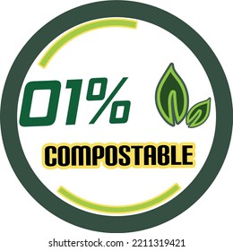 1% percentage of compostable circular vector art illustration with fantastic looking font and green black and orange colors