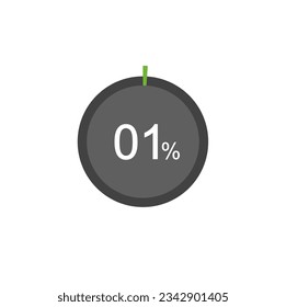 1% percentage infographic circle icons, 1 percents pie chart infographic elements.