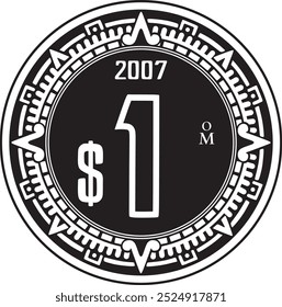 1 peso coin vector design Mexico currency handmade silhouette